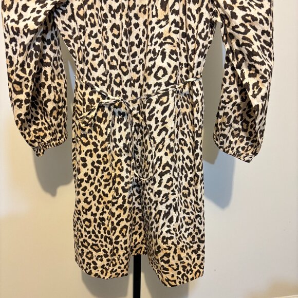 J. Crew Leopard Animal Print Ruffle Neck Smocked Puff Sleeve Dress - Picture 6 of 15